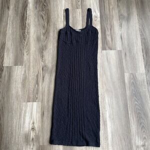 Free People Sleeveless Black Midi Knit Sweater Dress Womens Sz Small Y2K‎ Beach